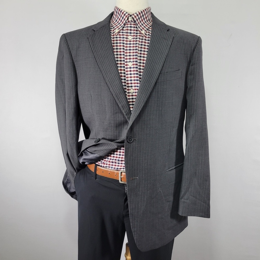 Tommy Hilfiger Men's Sport Coat‎ Two Button GRY Herringbone Striped Wool 44R
